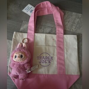 Trader Joe's Pink and Cream miniTote Bag and Labubu Macarons in Lychee Berry